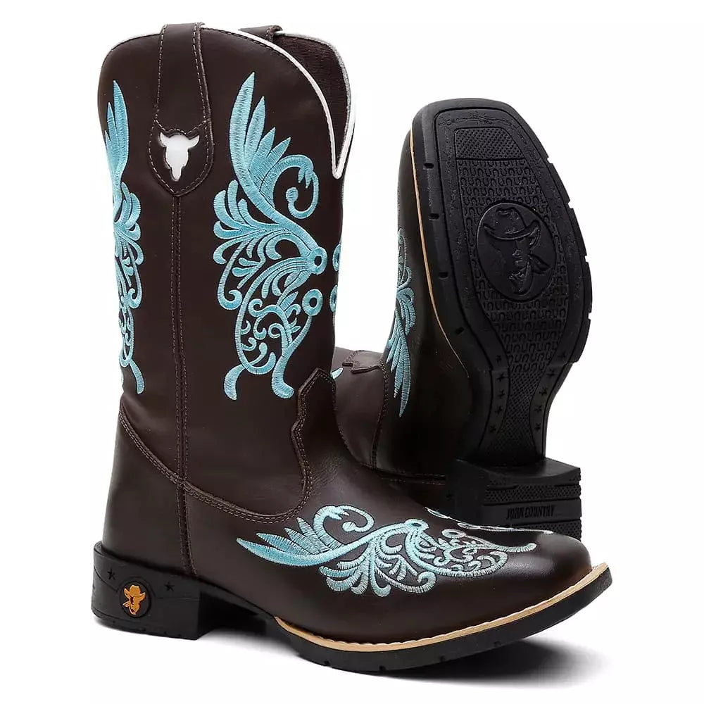 Bota Texana Feminina "Floral Azul" - Esporatto